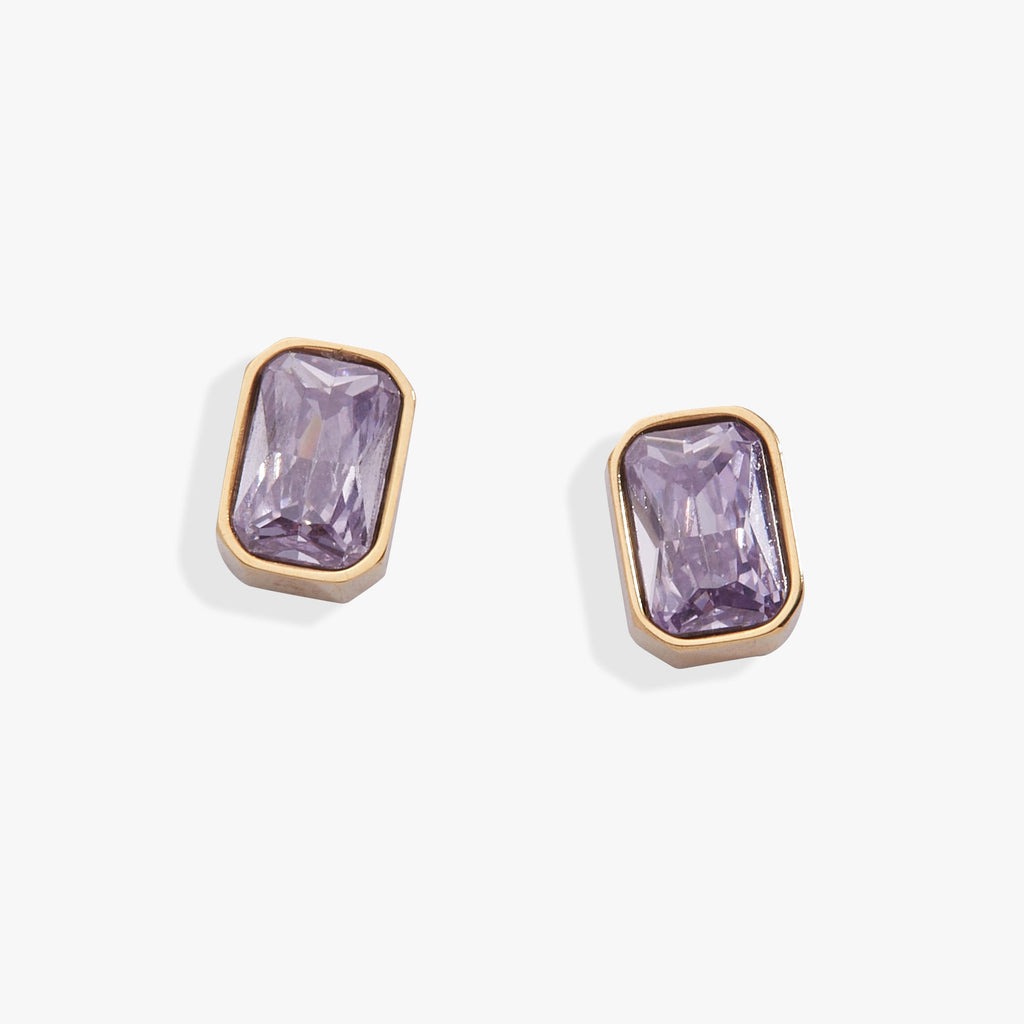 June Emerald-Cut Birthstone Stud Earrings - WONDERWALL