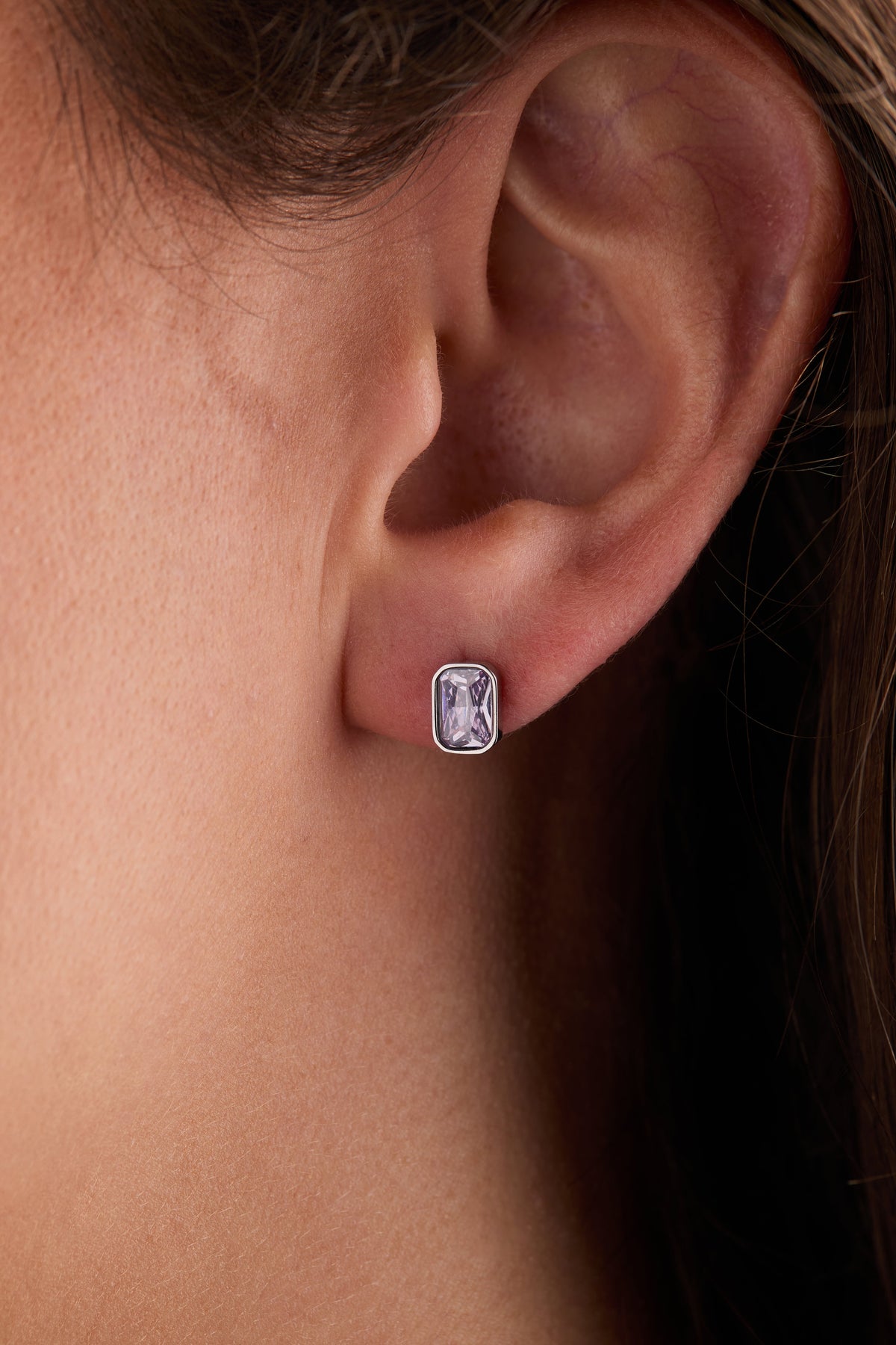 June Emerald-Cut Birthstone Stud Earrings - WONDERWALL