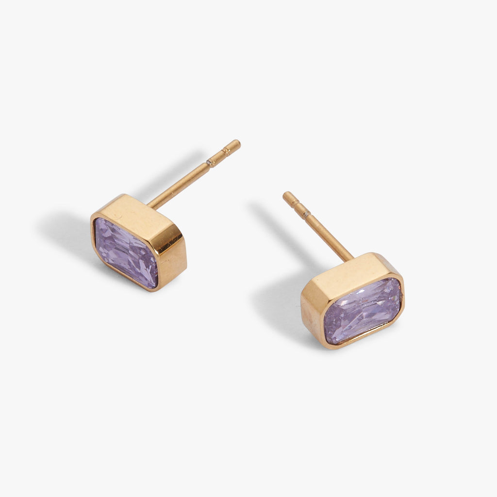 June Emerald-Cut Birthstone Stud Earrings - WONDERWALL