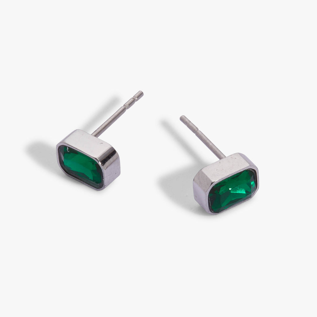May Emerald-Cut Birthstone Stud Earrings - WONDERWALL