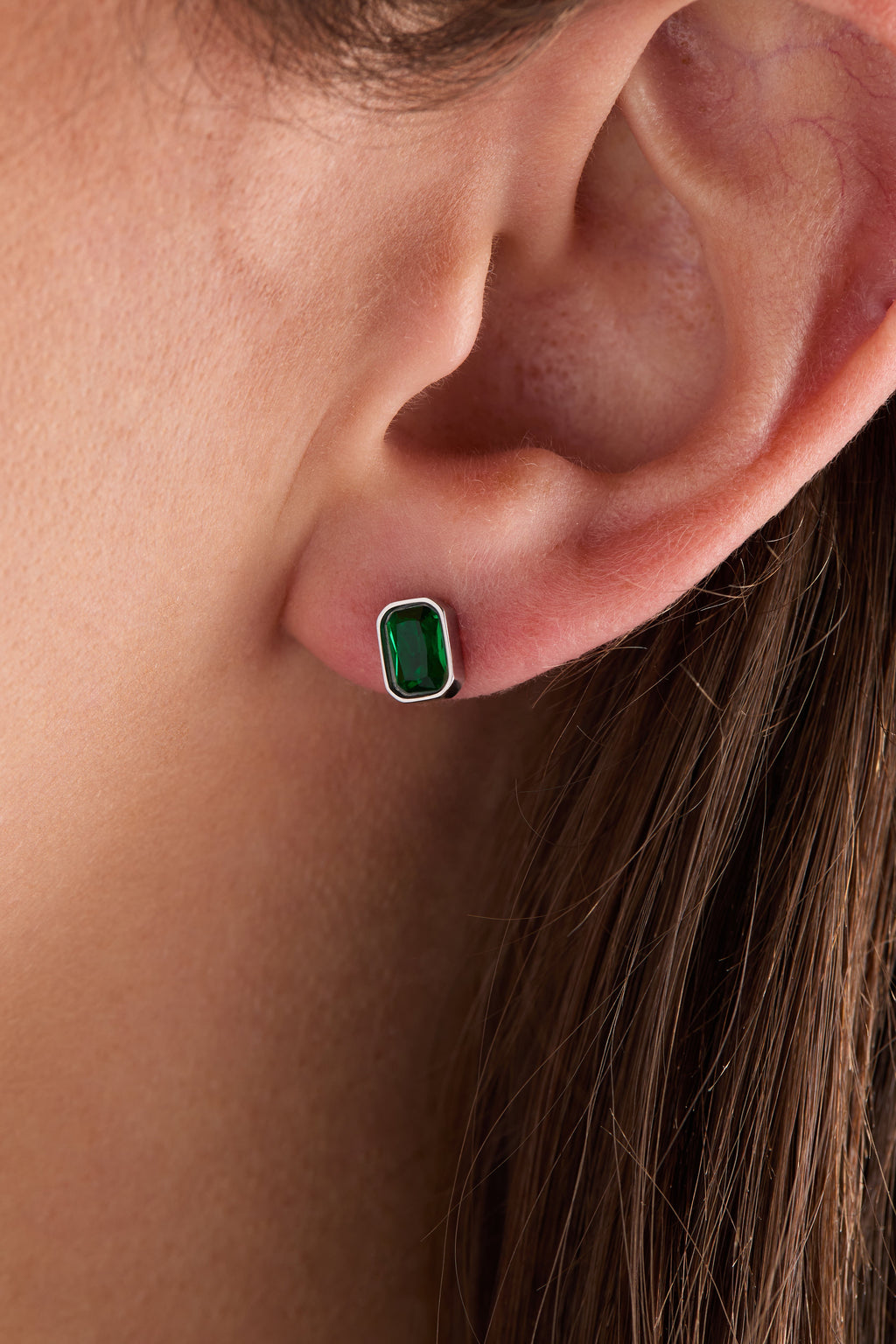 May Emerald-Cut Birthstone Stud Earrings - WONDERWALL