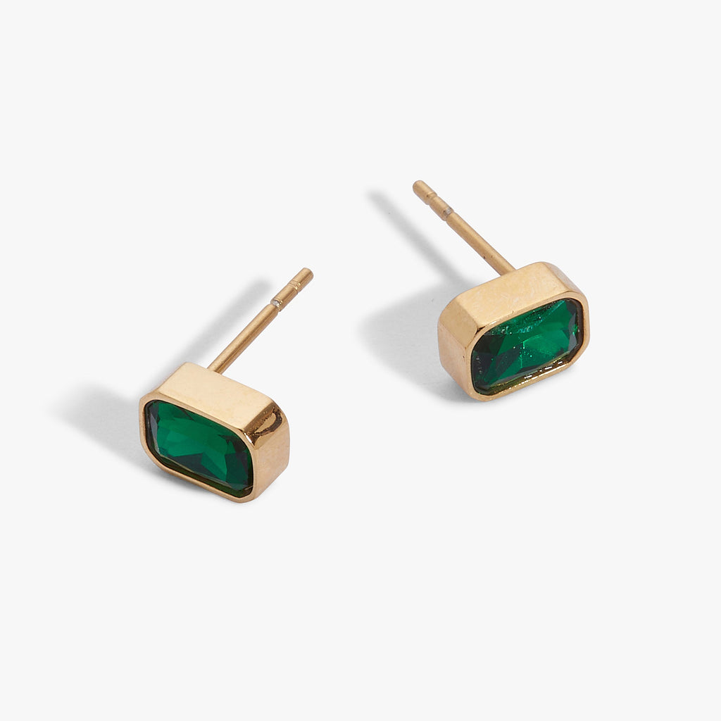 May Emerald-Cut Birthstone Stud Earrings - WONDERWALL