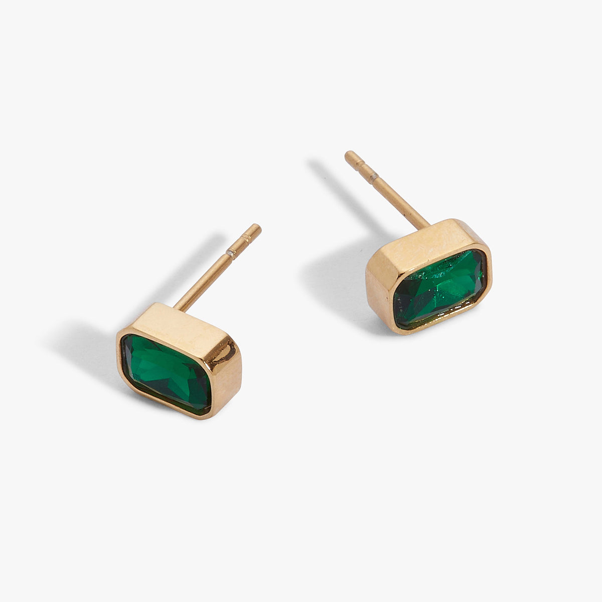 May Emerald-Cut Birthstone Stud Earrings - WONDERWALL