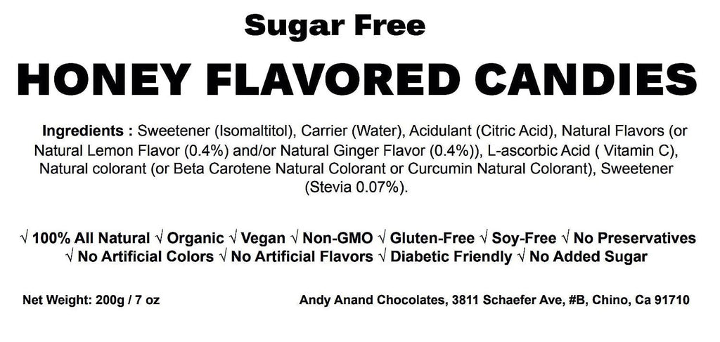 Andy Anand Sugar - Free Honey Ginger Candy with Propolis & Vitamin C, 70 pc, 7 oz – Functional European, Keto & Diabetic - Friendly Gift Box