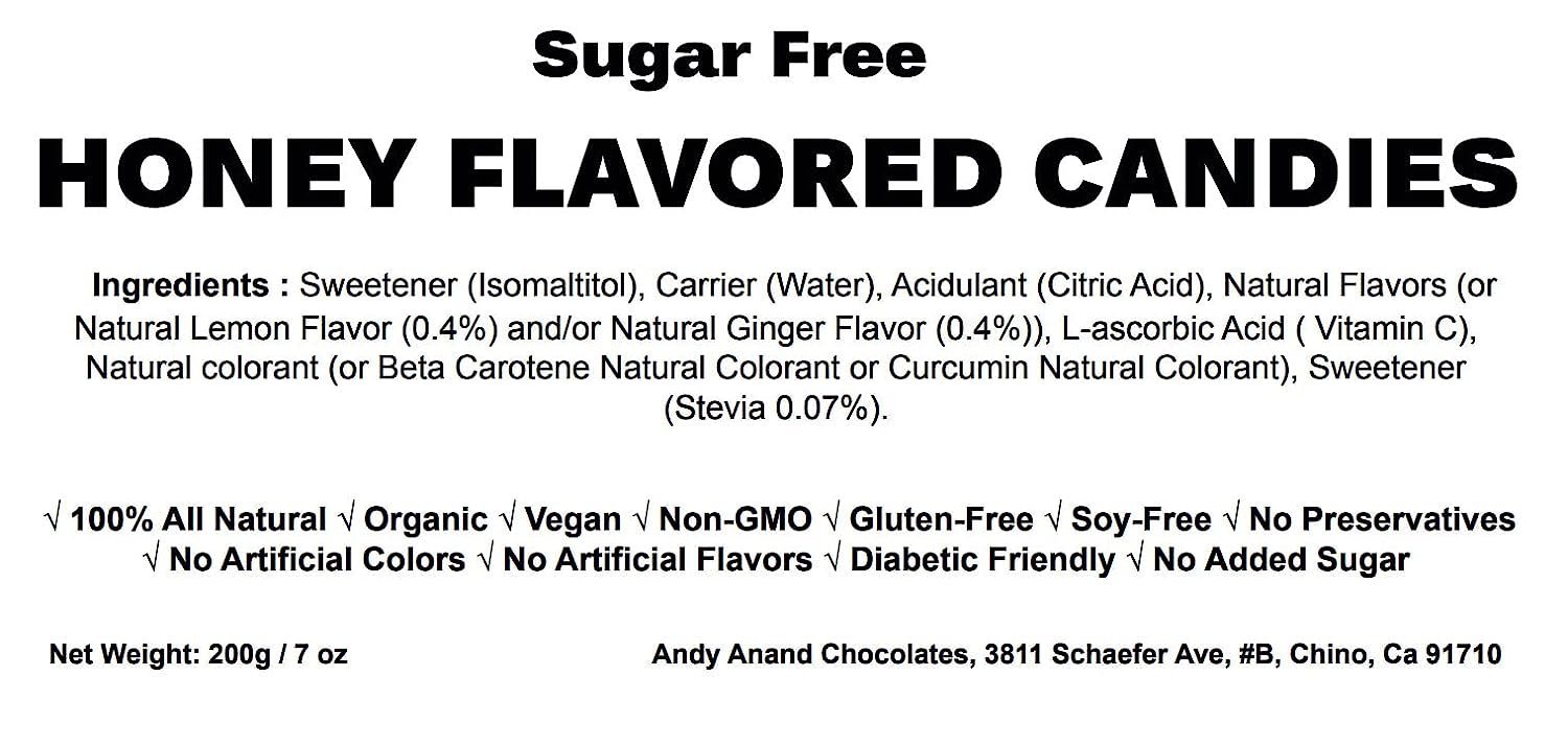 Andy Anand Sugar - Free Honey Ginger Candy with Propolis & Vitamin C, 70 pc, 7 oz – Functional European, Keto & Diabetic - Friendly Gift Box