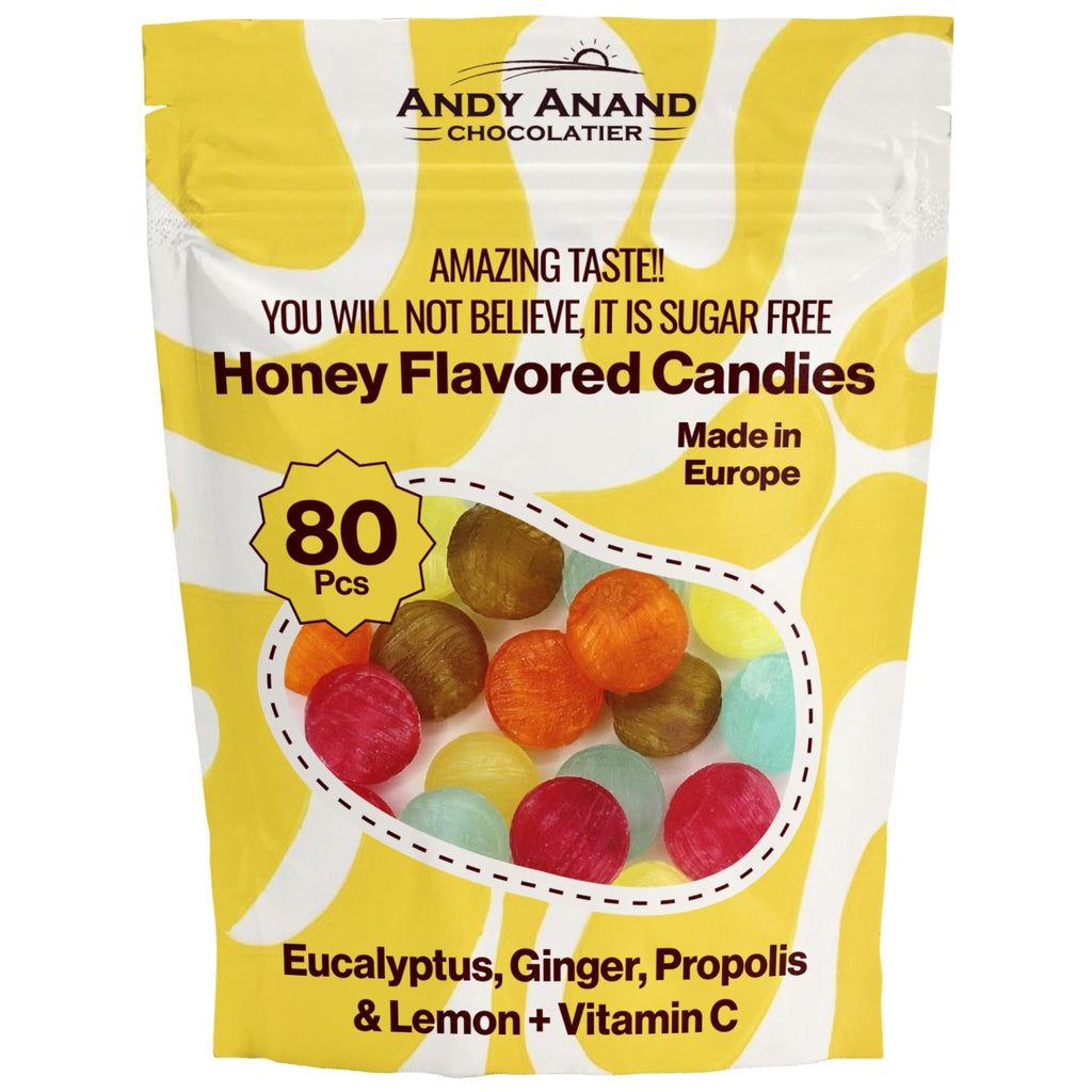 Andy Anand Sugar - Free Honey Ginger Candy with Propolis & Vitamin C, 70 pc, 7 oz – Functional European, Keto & Diabetic - Friendly Gift Box