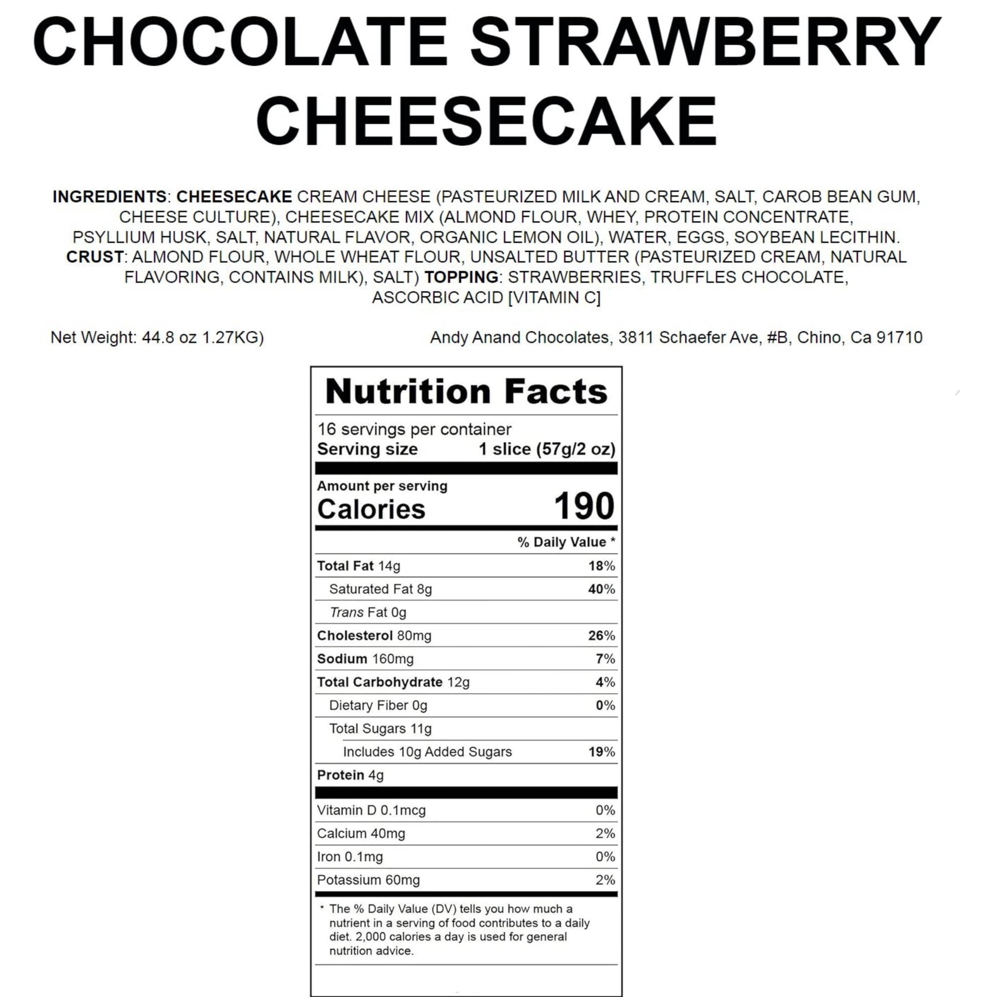 Andy Anand Chocolate Strawberry Cheesecake, 9 - Inch, 2.8 lb – Real Chocolate Truffles, California Cream Cheese, No Preservatives Gift Box