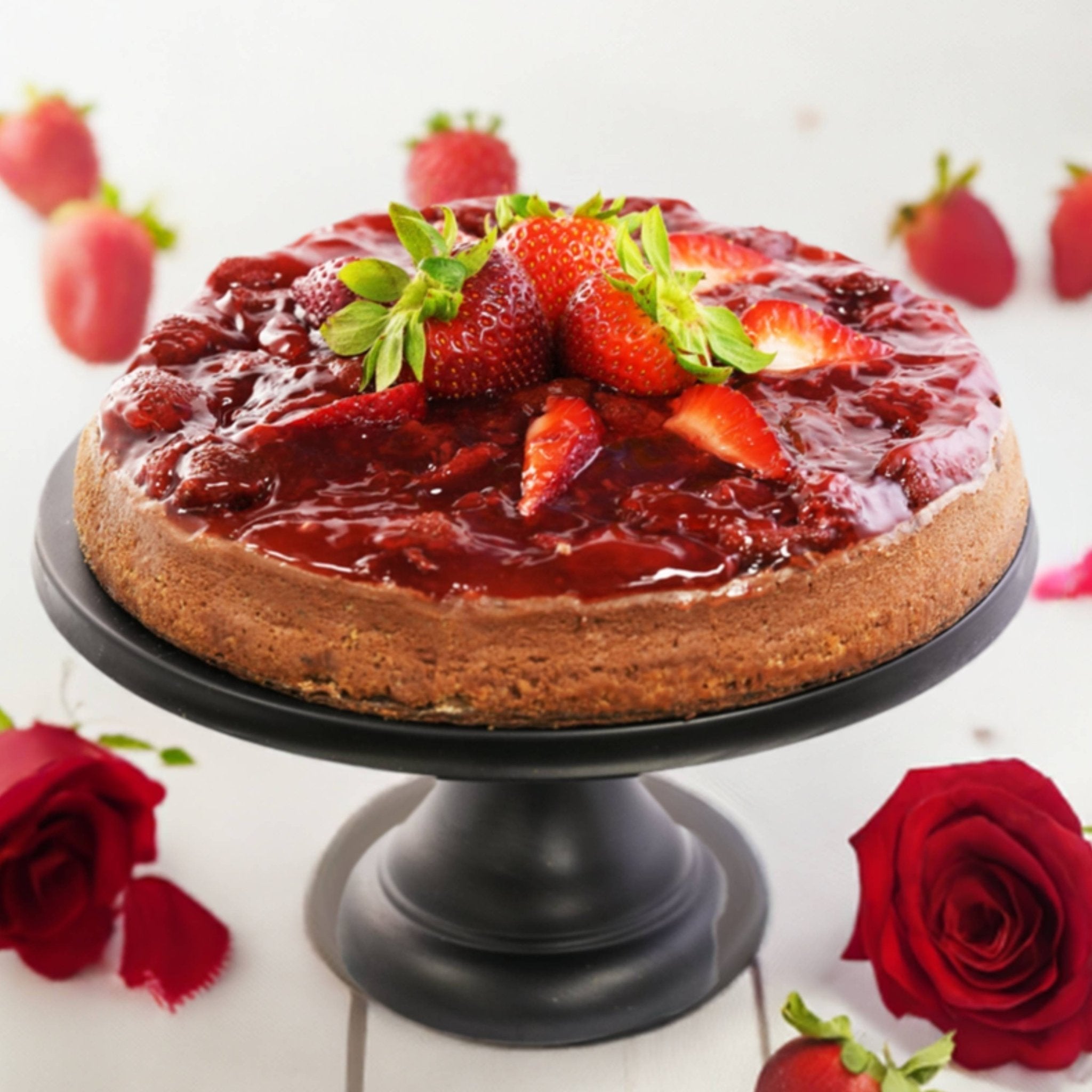 Andy Anand Chocolate Strawberry Cheesecake, 9 - Inch, 2.8 lb – Real Chocolate Truffles, California Cream Cheese, No Preservatives Gift Box