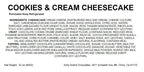Andy Anand Cookies & Cream Cheesecake, 9 - Inch, 2 lb – Hand - Baked NY - Style, Real California Cream Cheese, No Preservatives, Birthday Gift