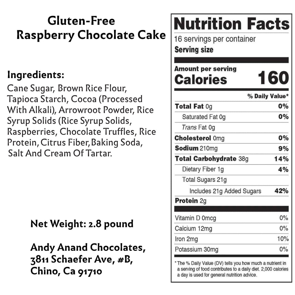 Andy Anand Gluten - Free Raspberry Chocolate Truffle Cake, 9 - Inch, 2.8 lb – Handcrafted, Real Chocolate & California Cream, Birthday Gift Box