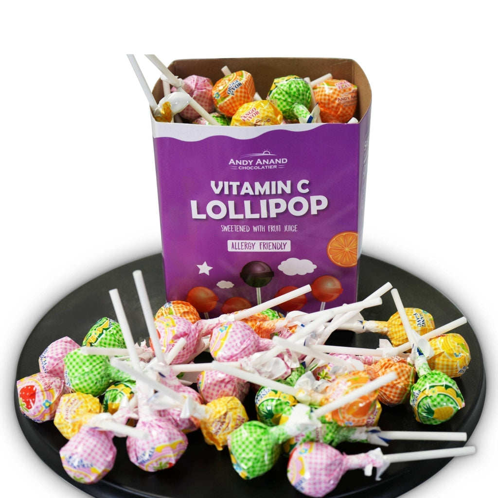 Andy Anand Sugar - Free Vitamin C Lollipops, 29 ct, 8.8 oz – Real Fruit Juice, Keto, Kids Immune Support, Birthday & Holiday Gift Box