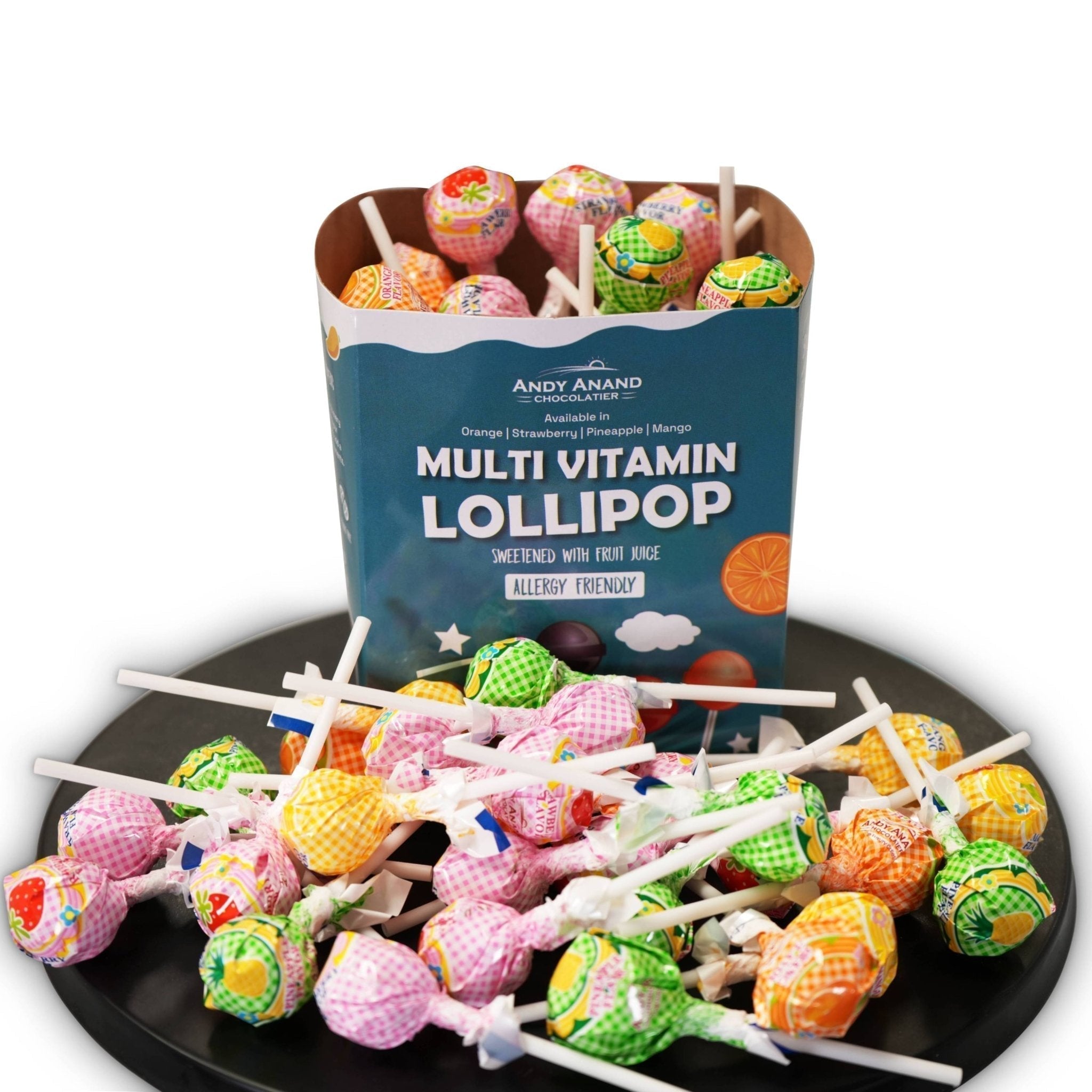 ndy Anand SugarA - Free Multivitamin Lollipops, 29 ct, 8.8 oz – Real Fruit Juice, Keto, Kids Multivitamin Support, Birthday & Holiday Gift