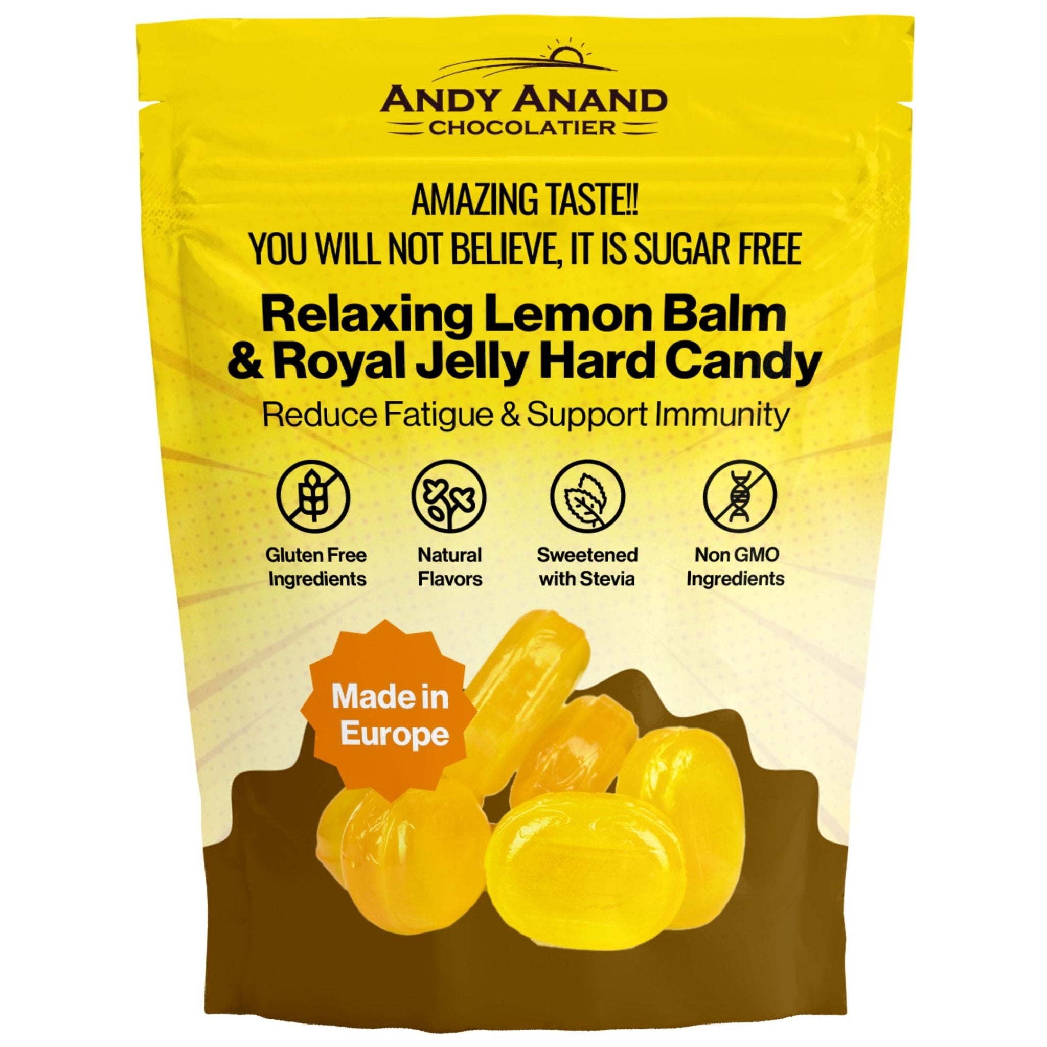 Andy Anand Sugar - Free Lemon Balm Hard Candy with Royal Jelly, 7 oz – European Imported, Keto & Diabetic - Friendly Gourmet Snack Gift Box