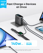Anker Charger (140W, 4-Port, PD 3.1) with USB-C Cable - WONDERWALL