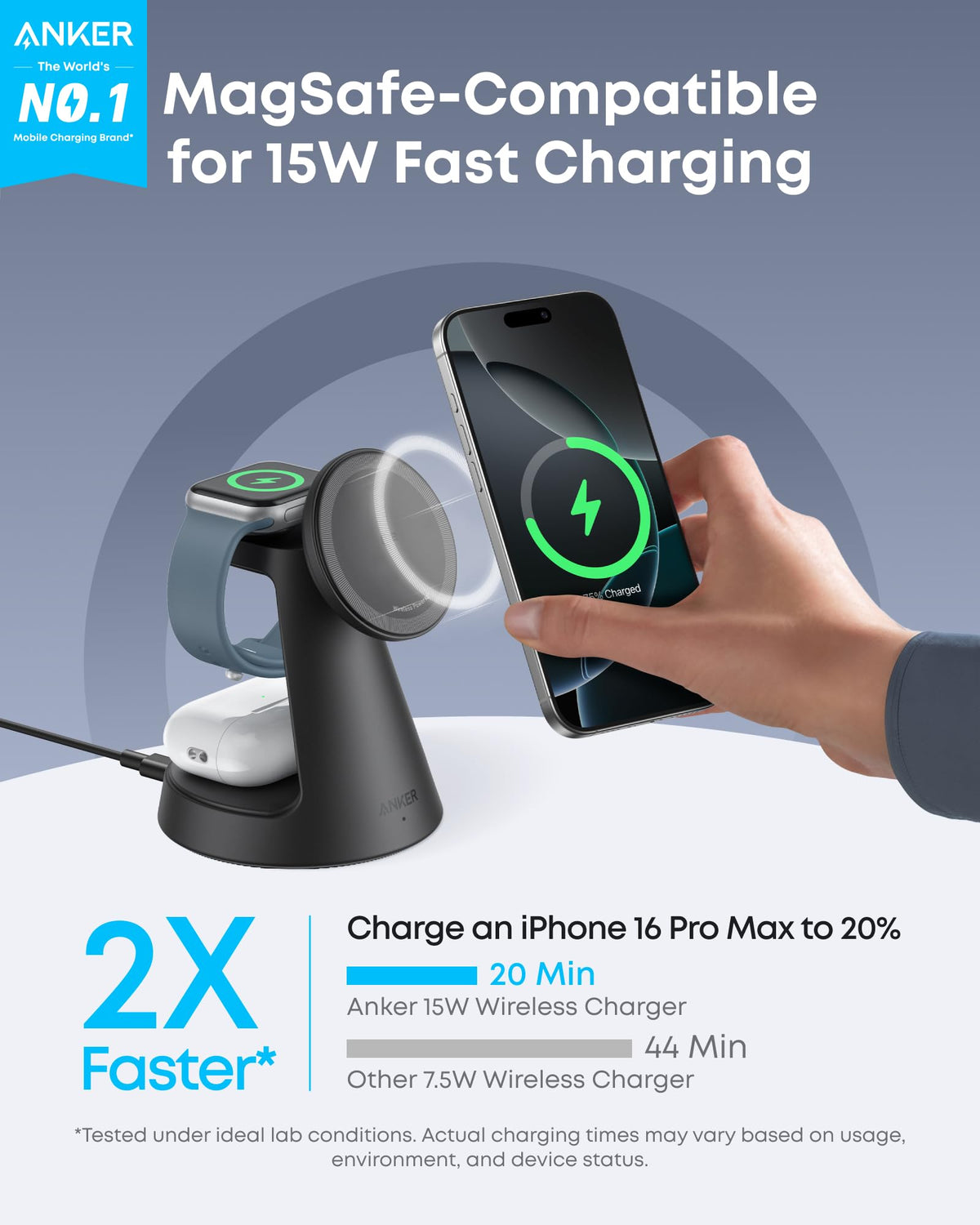 Anker MagGo Wireless Charging Station (3-in-1, Dock Stand) - WONDERWALL