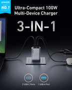 Anker Prime Charger (100W, 3 Ports, GaN) - WONDERWALL