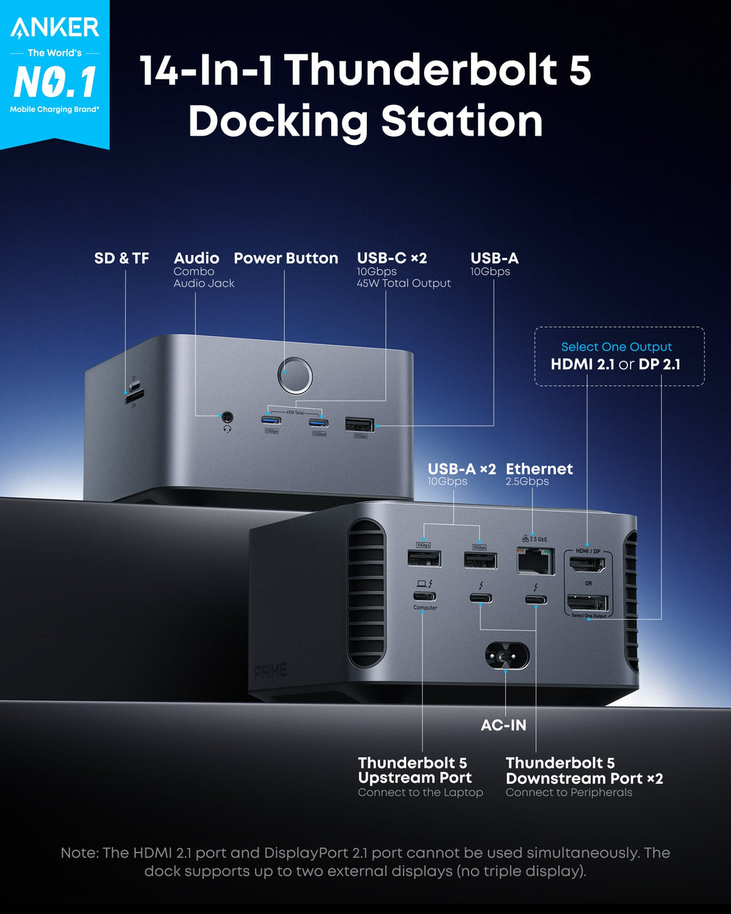 Anker Prime TB5 Docking Station (14-in-1, 8K, Thunderbolt 5 ) - WONDERWALL