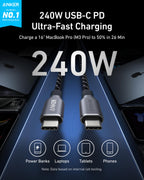 Anker Prime USB-C to USB-C Cable (240W, Upcycled-Braided) - WONDERWALL