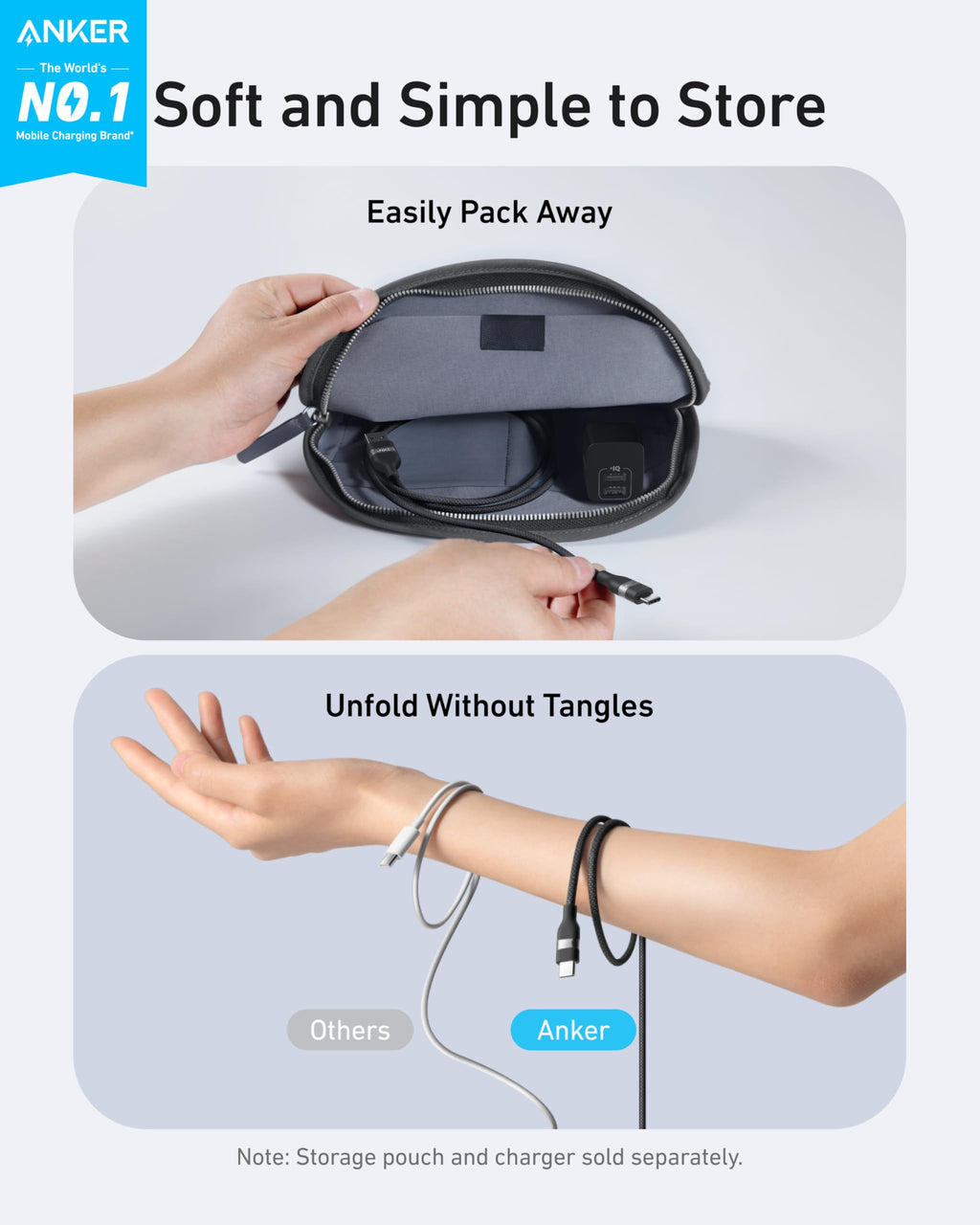 Anker USB-A to USB-C Cable (3 ft/6 ft, Upcycled-Braided) - WONDERWALL