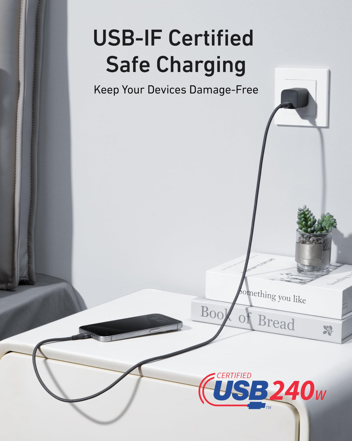 Anker USB-C to USB-C Cable (3 ft / 6 ft, 240W, Upcycled-Braided) - WONDERWALL