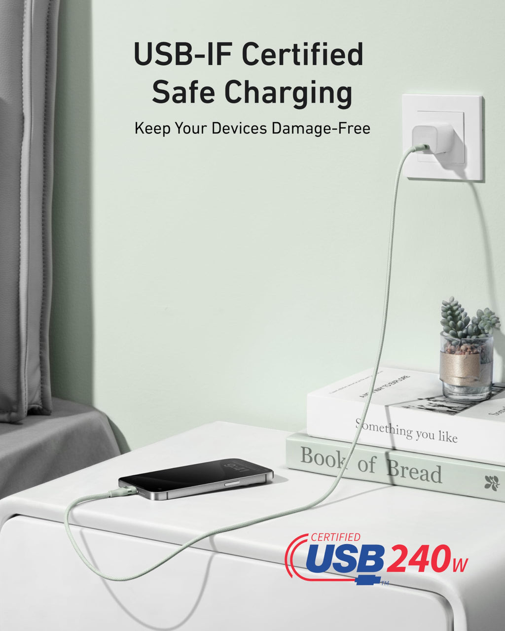 Anker USB-C to USB-C Cable (3 ft / 6 ft, 240W, Upcycled-Braided) - WONDERWALL