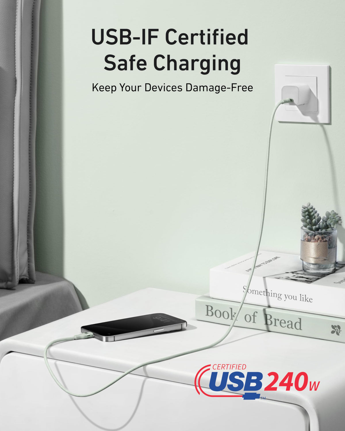 Anker USB-C to USB-C Cable (3 ft / 6 ft, 240W, Upcycled-Braided) - WONDERWALL