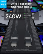 Anker USB-C to USB-C Cable (3 ft / 6 ft, 240W, Upcycled-Braided) - WONDERWALL
