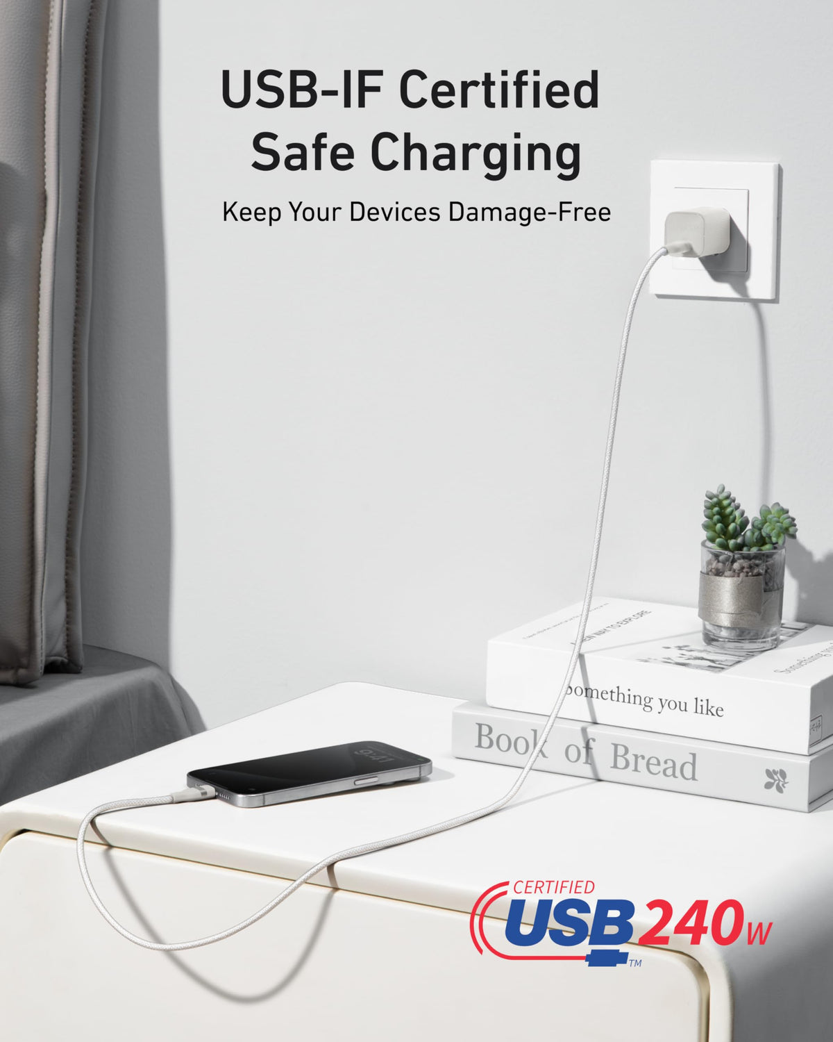 Anker USB-C to USB-C Cable (3 ft / 6 ft, 240W, Upcycled-Braided) - WONDERWALL