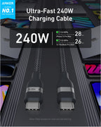 Anker USB-C to USB-C Cable (3 ft / 6 ft, 240W, Upcycled-Braided) - WONDERWALL