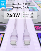 Anker USB-C to USB-C Cable (3 ft / 6 ft, 240W, Upcycled-Braided) - WONDERWALL