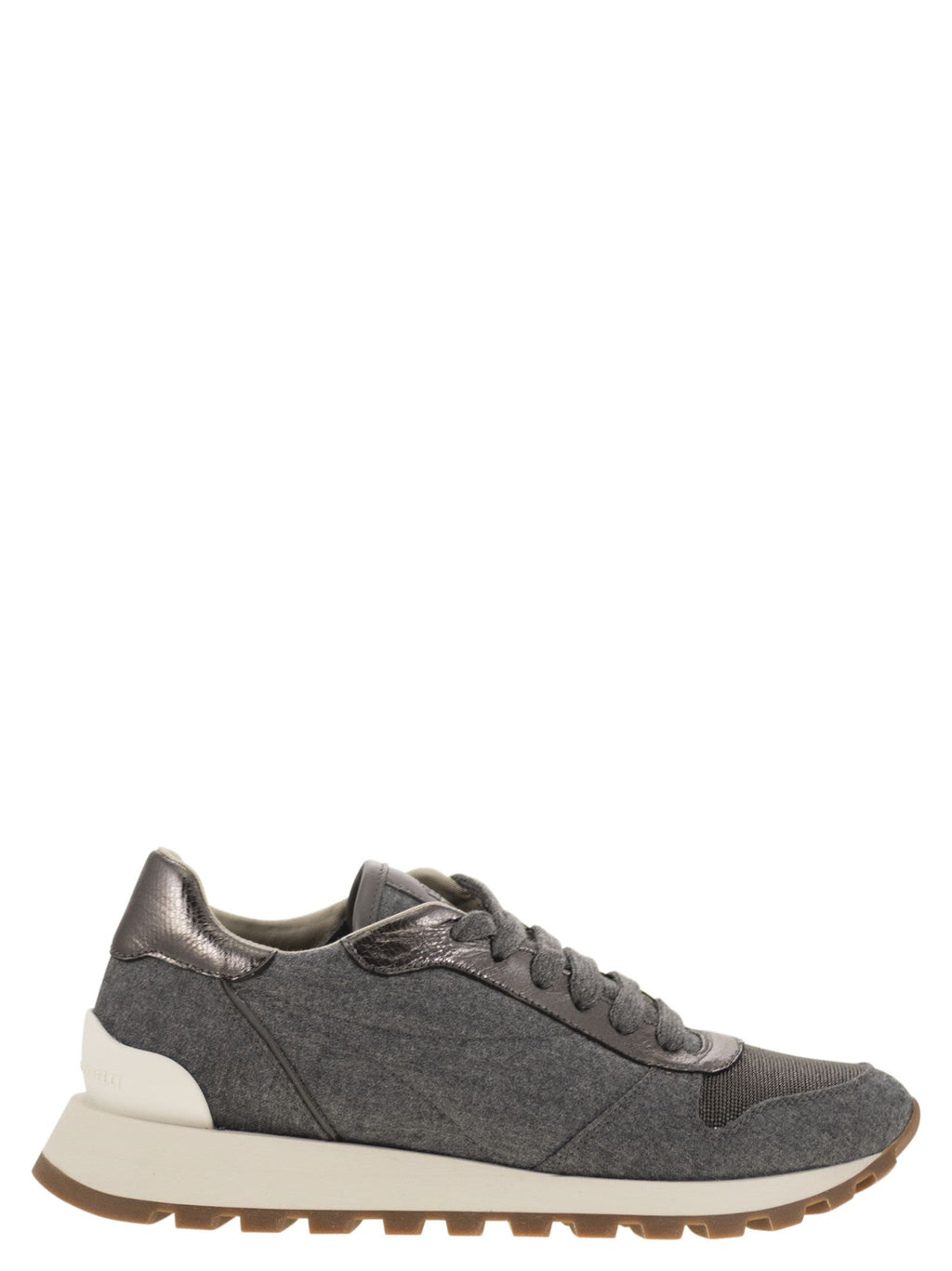 Women Runners In Virgin Wool Flannel And Lamé Calfskin With Precious Toe