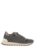 Women Runners In Virgin Wool Flannel And Lamé Calfskin With Precious Toe