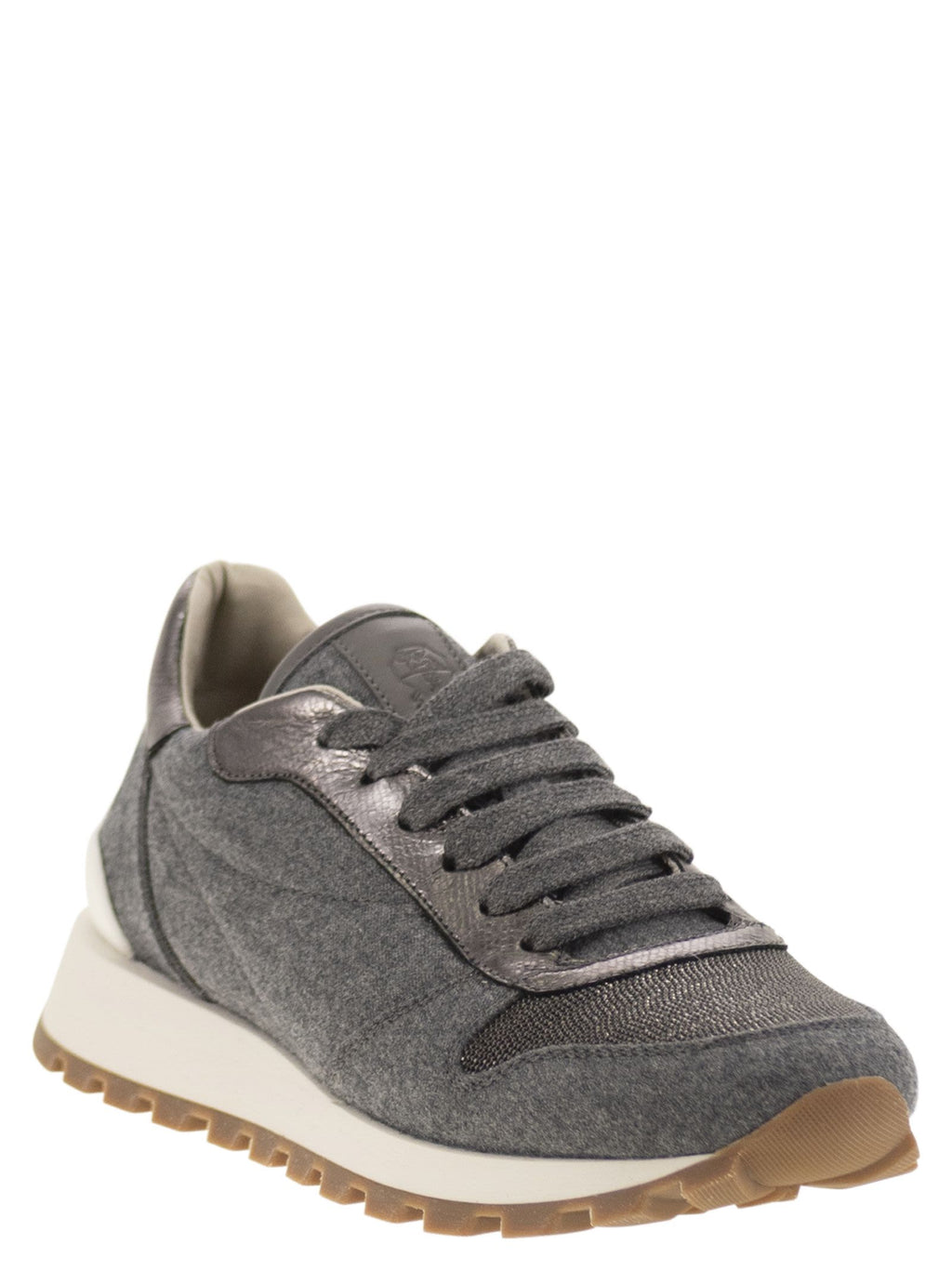 Women Runners In Virgin Wool Flannel And Lamé Calfskin With Precious Toe