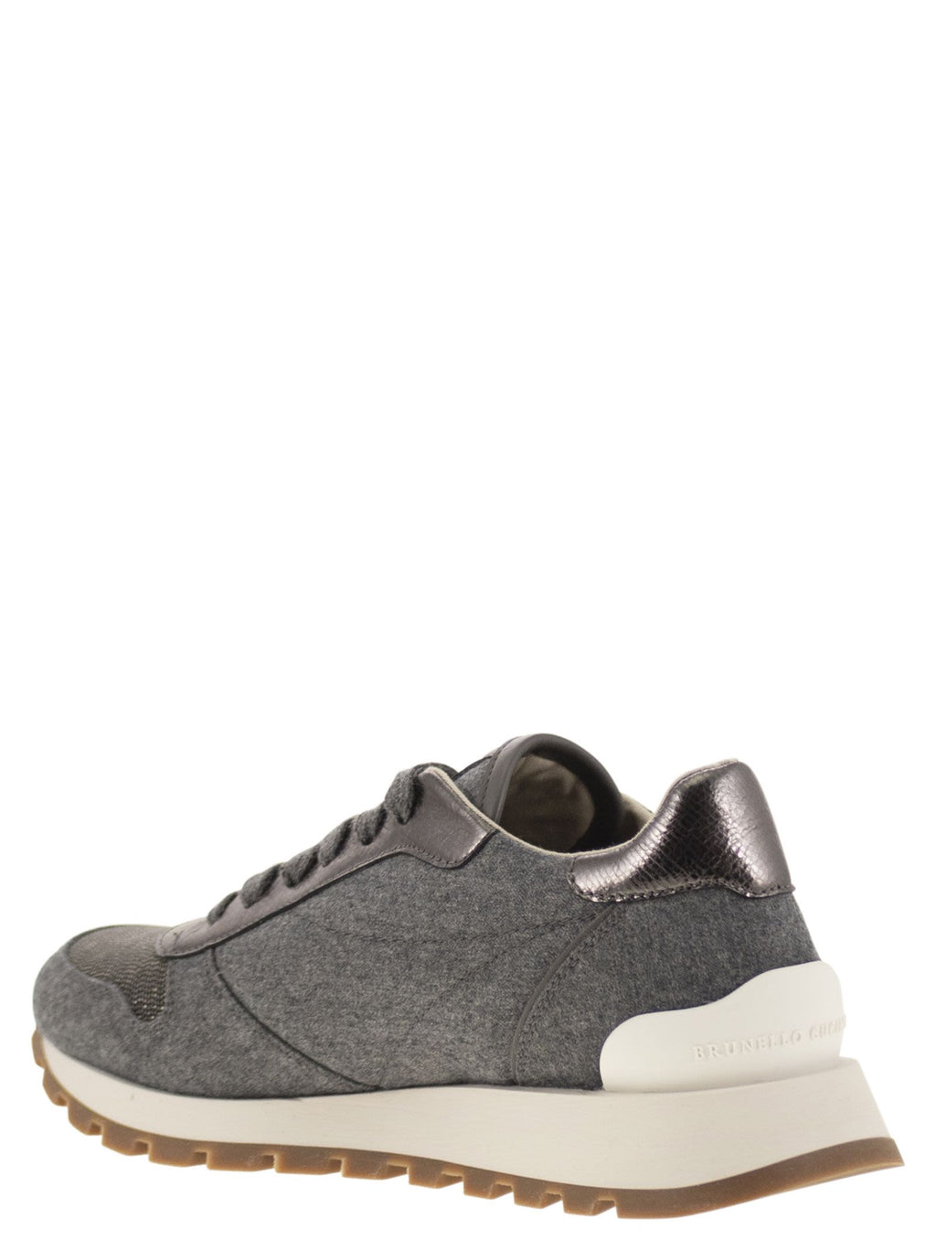Women Runners In Virgin Wool Flannel And Lamé Calfskin With Precious Toe