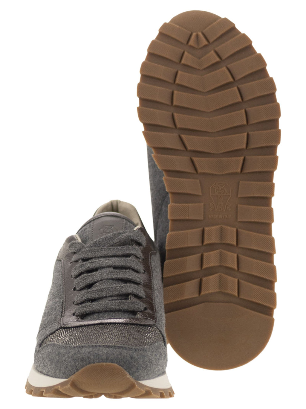 Women Runners In Virgin Wool Flannel And Lamé Calfskin With Precious Toe