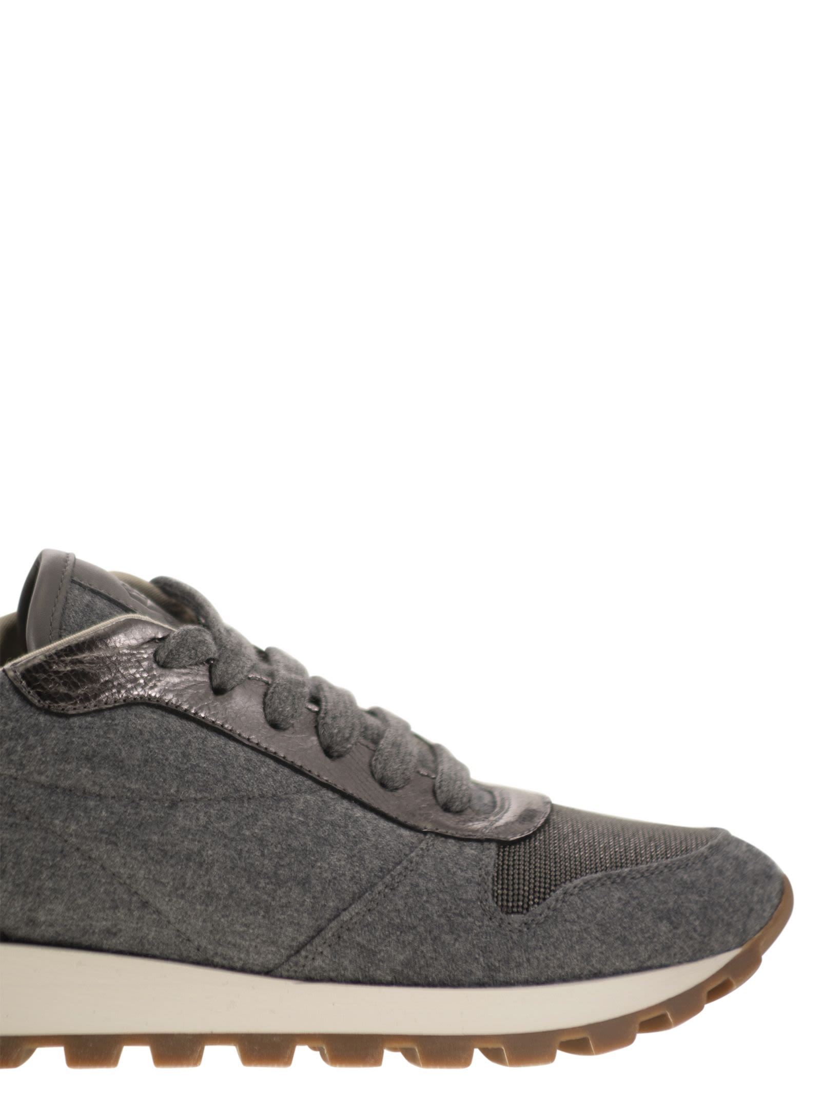 Women Runners In Virgin Wool Flannel And Lamé Calfskin With Precious Toe