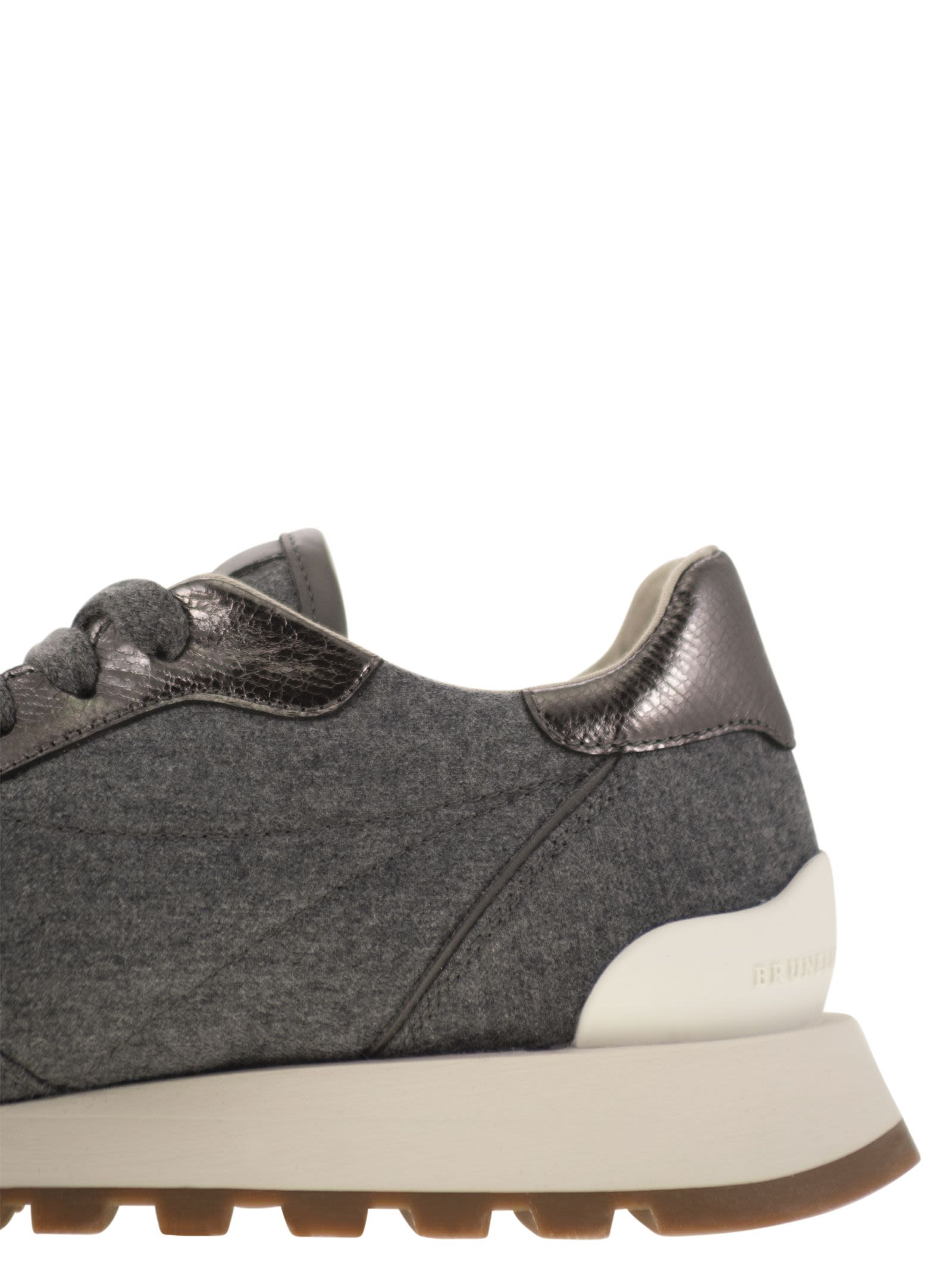 Women Runners In Virgin Wool Flannel And Lamé Calfskin With Precious Toe