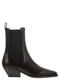 Women Classic Leather Chelsea Boot With Precious Block Heels
