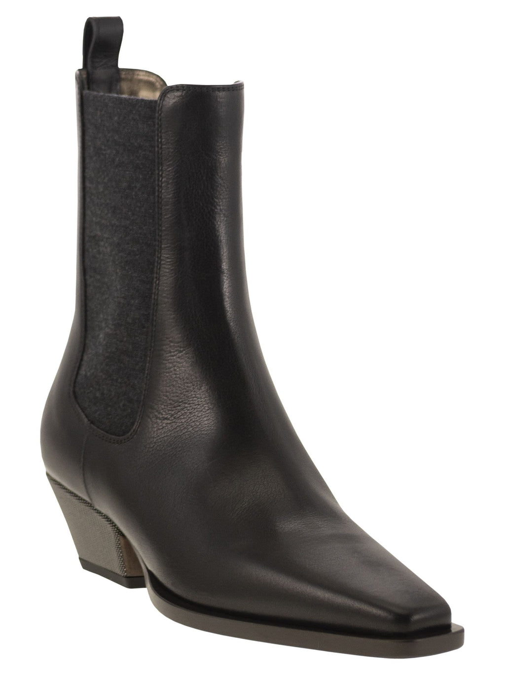 Women Classic Leather Chelsea Boot With Precious Block Heels