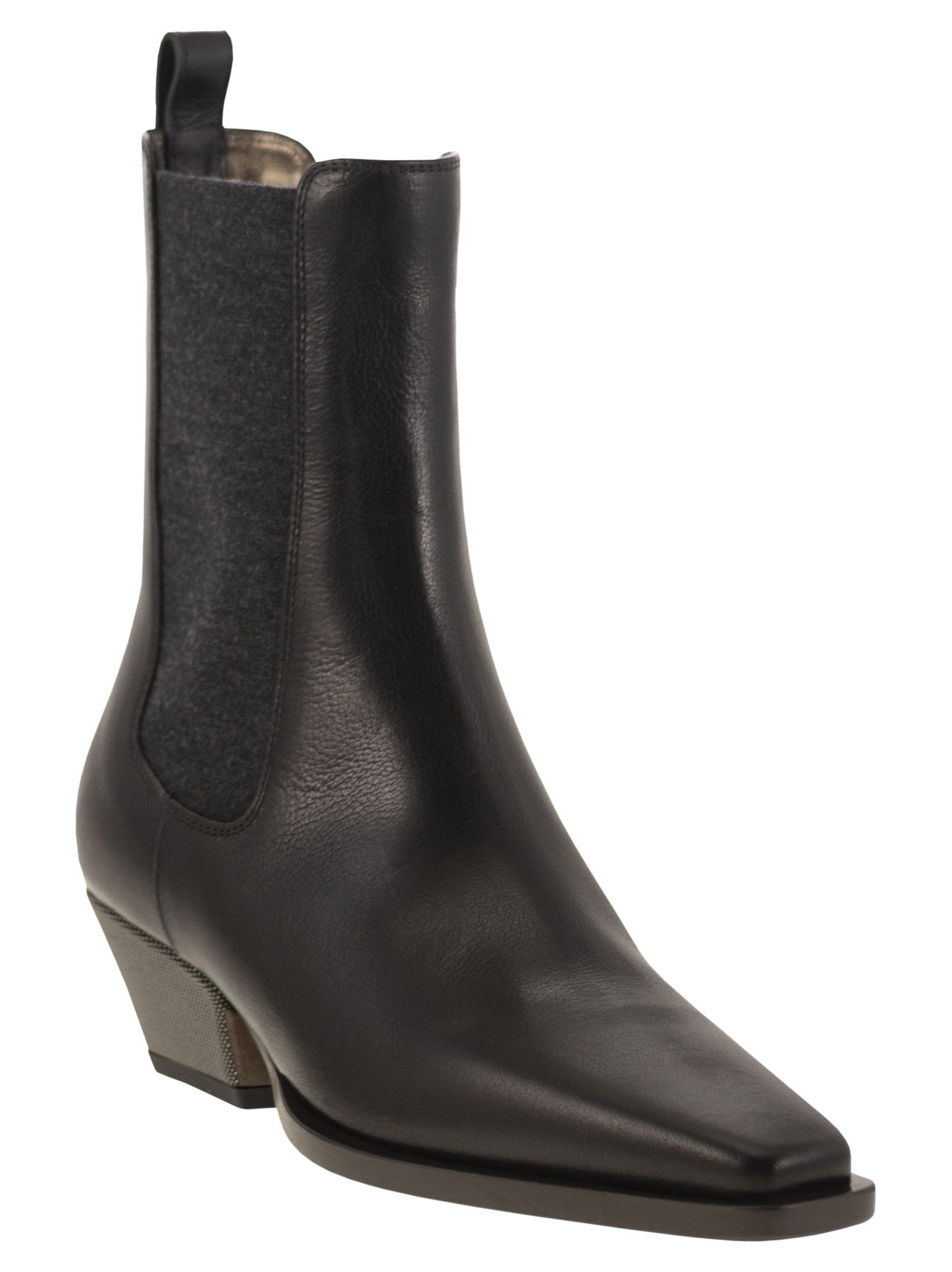 Women Classic Leather Chelsea Boot With Precious Block Heels