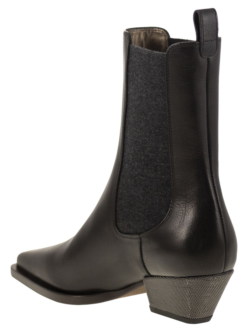 Women Classic Leather Chelsea Boot With Precious Block Heels