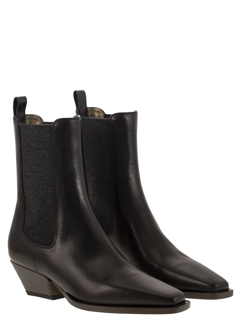 Women Classic Leather Chelsea Boot With Precious Block Heels