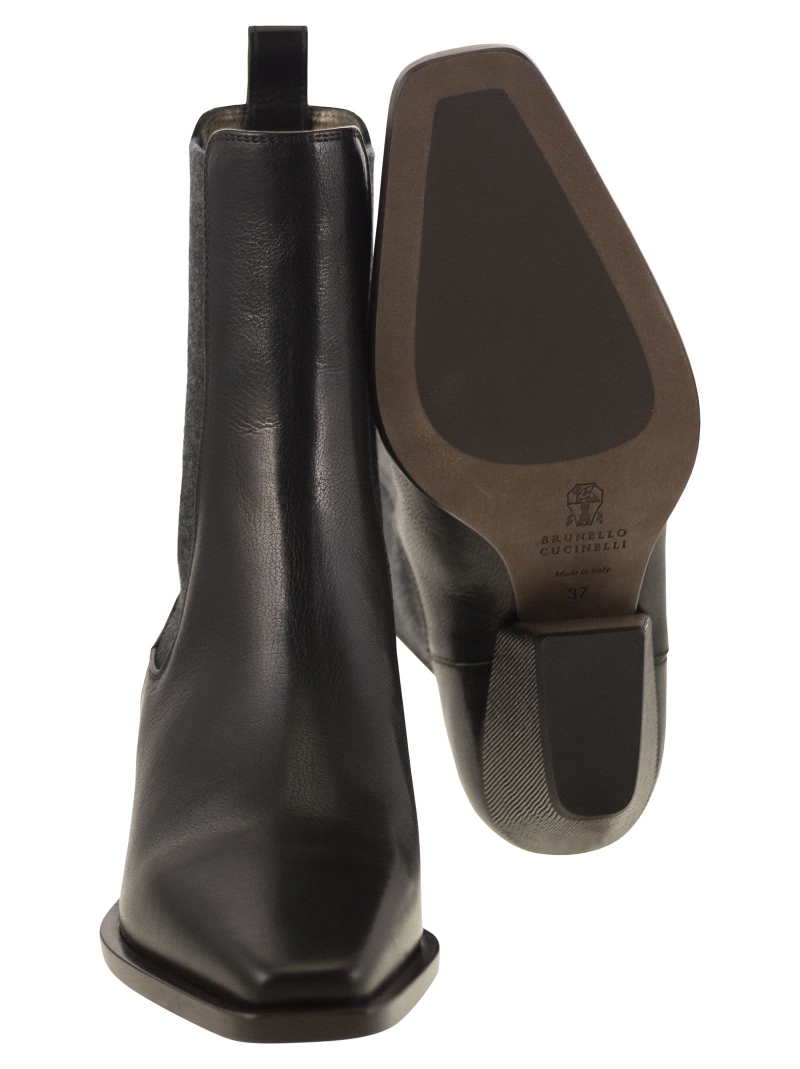 Women Classic Leather Chelsea Boot With Precious Block Heels