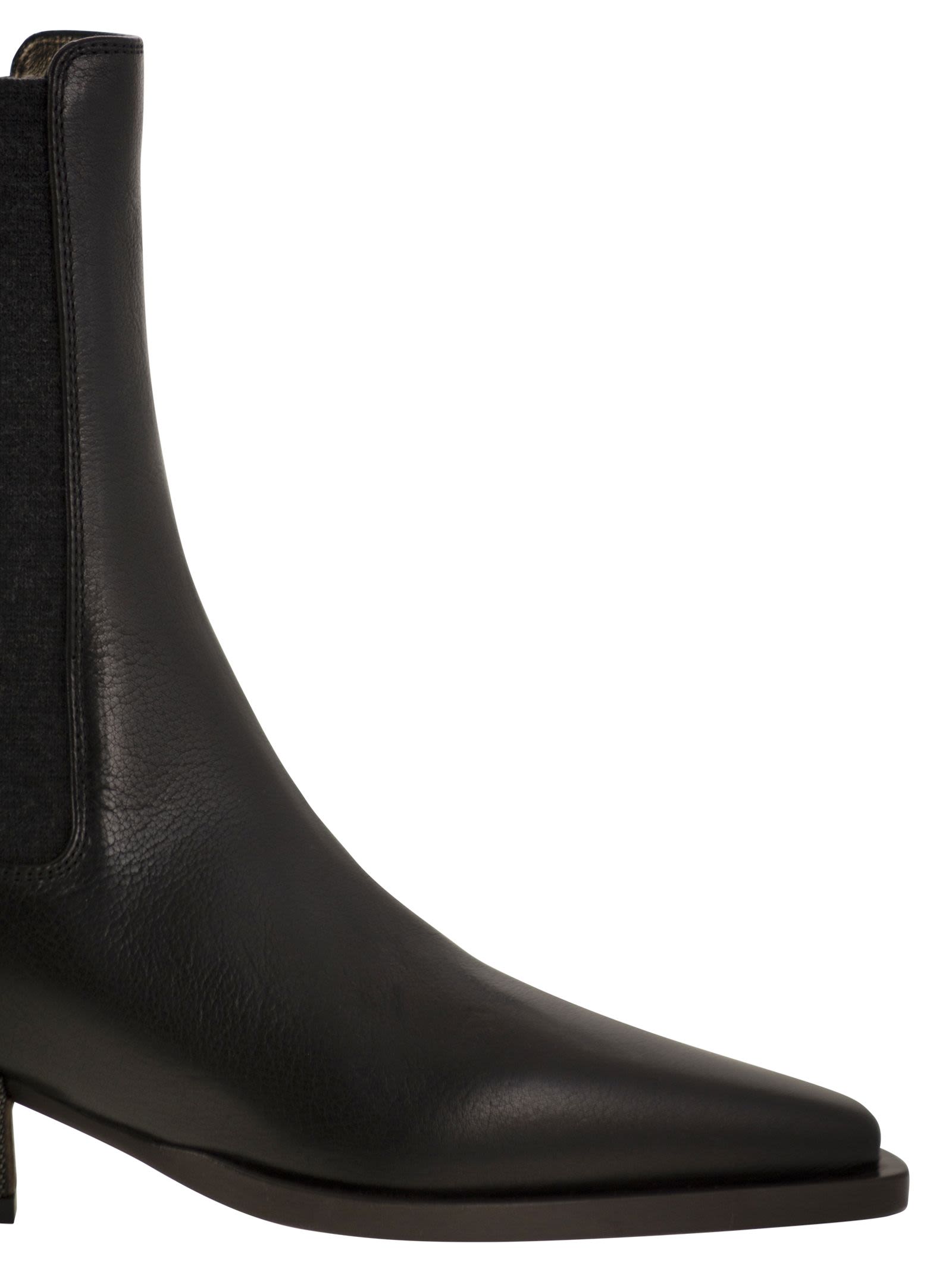 Women Classic Leather Chelsea Boot With Precious Block Heels