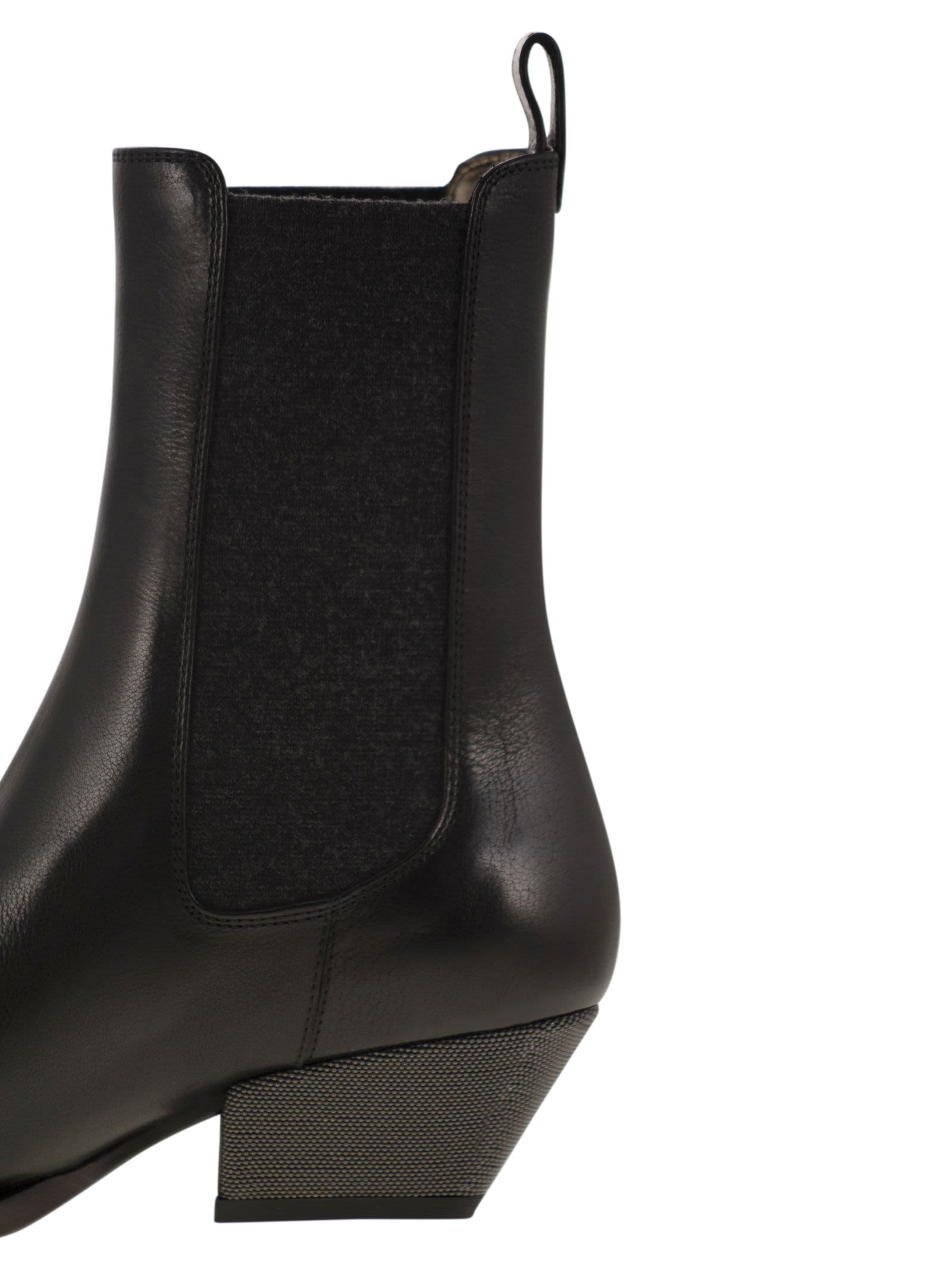 Women Classic Leather Chelsea Boot With Precious Block Heels