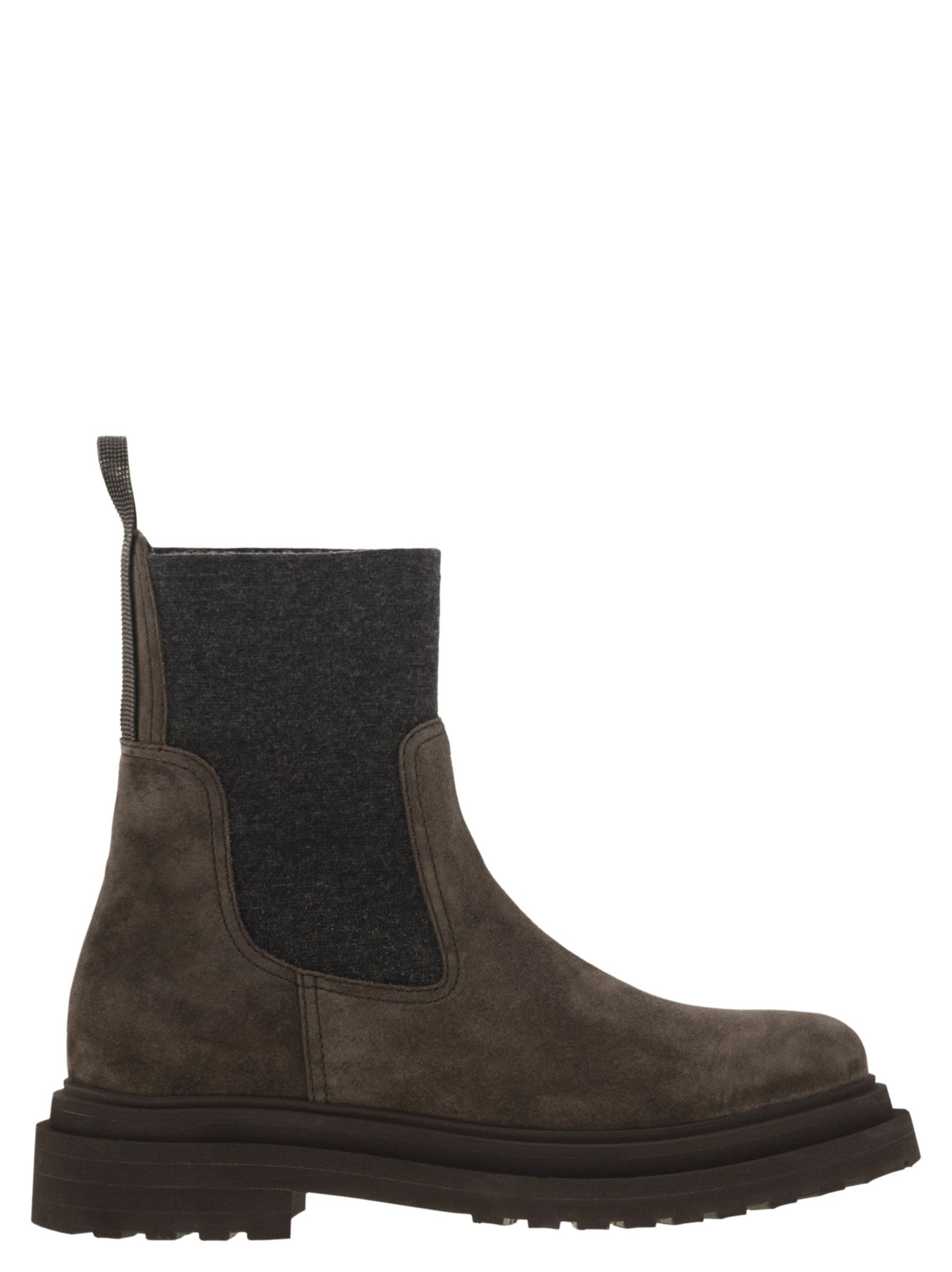 Women Suede Boot With Knitted Insert And Precious Loop Detail