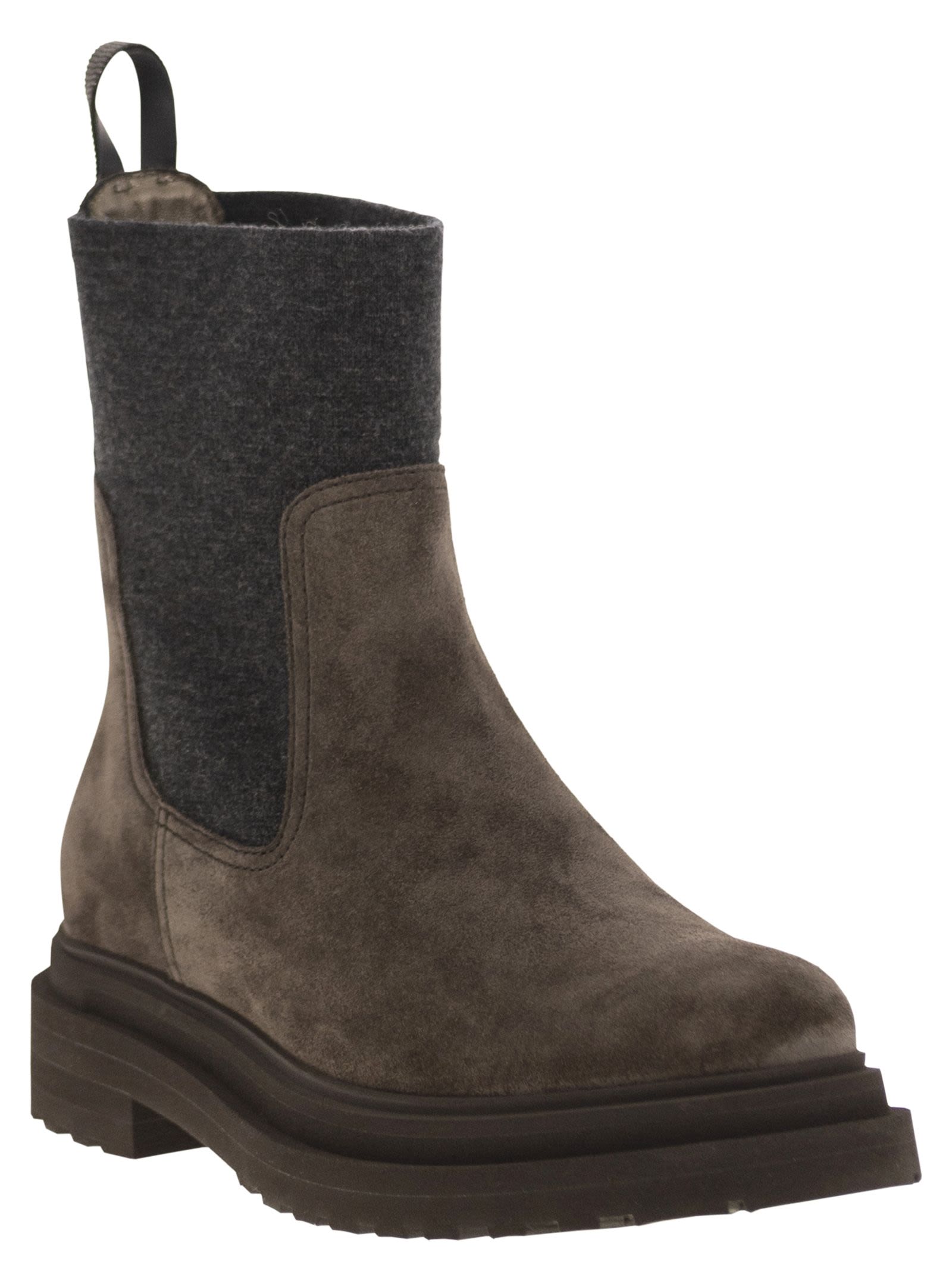 Women Suede Boot With Knitted Insert And Precious Loop Detail