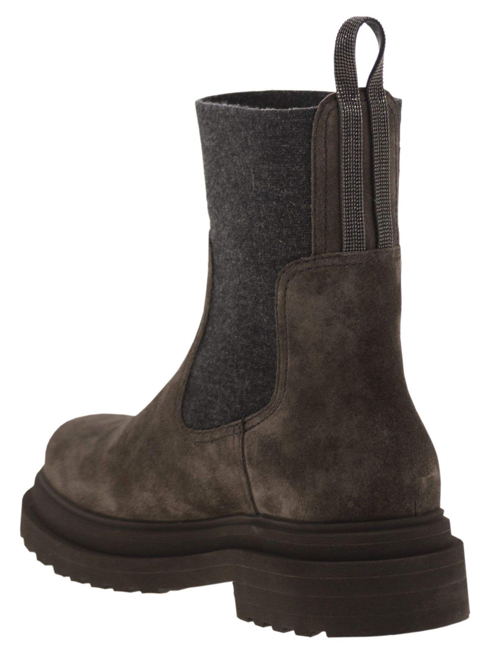 Women Suede Boot With Knitted Insert And Precious Loop Detail