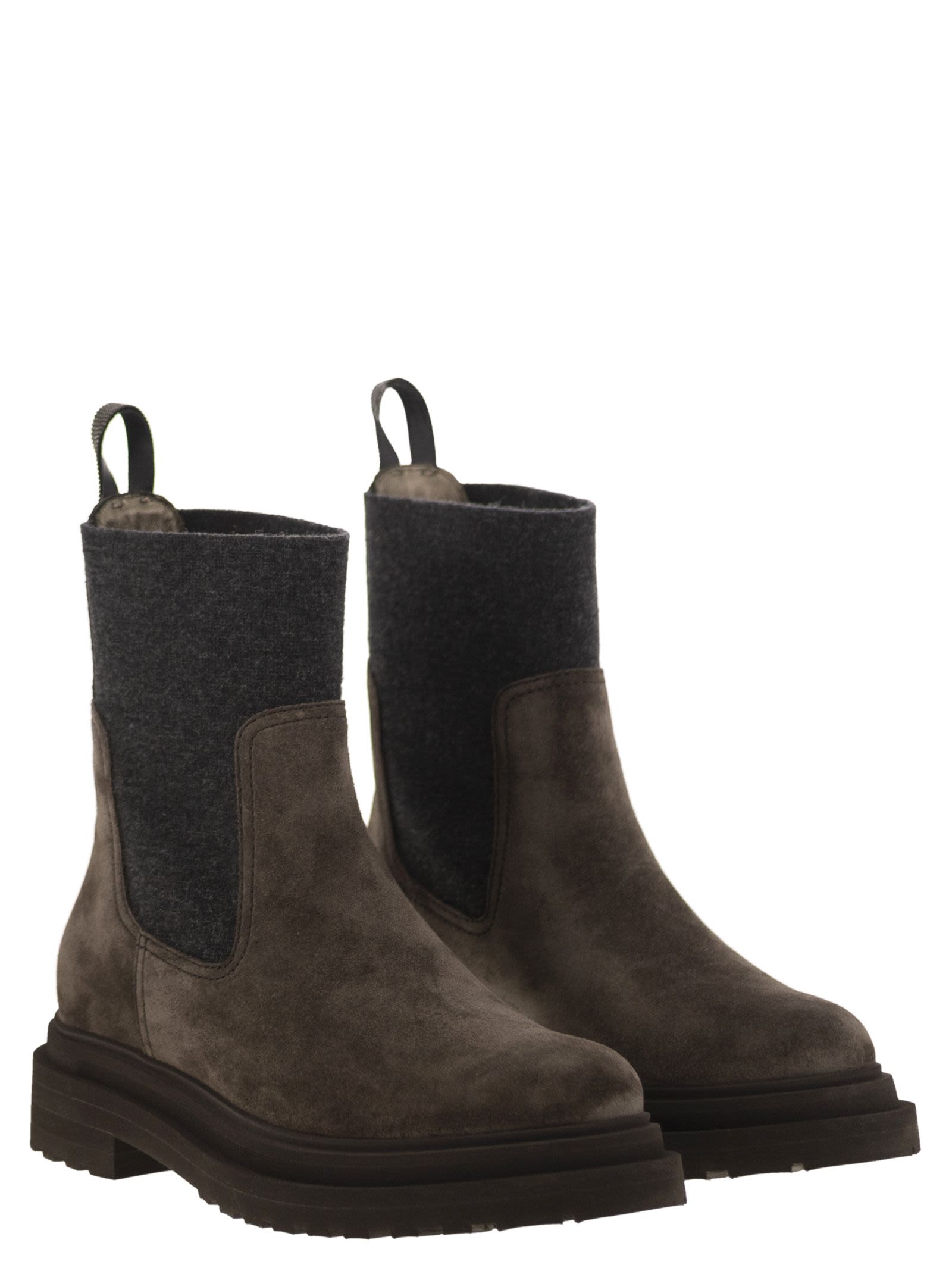 Women Suede Boot With Knitted Insert And Precious Loop Detail