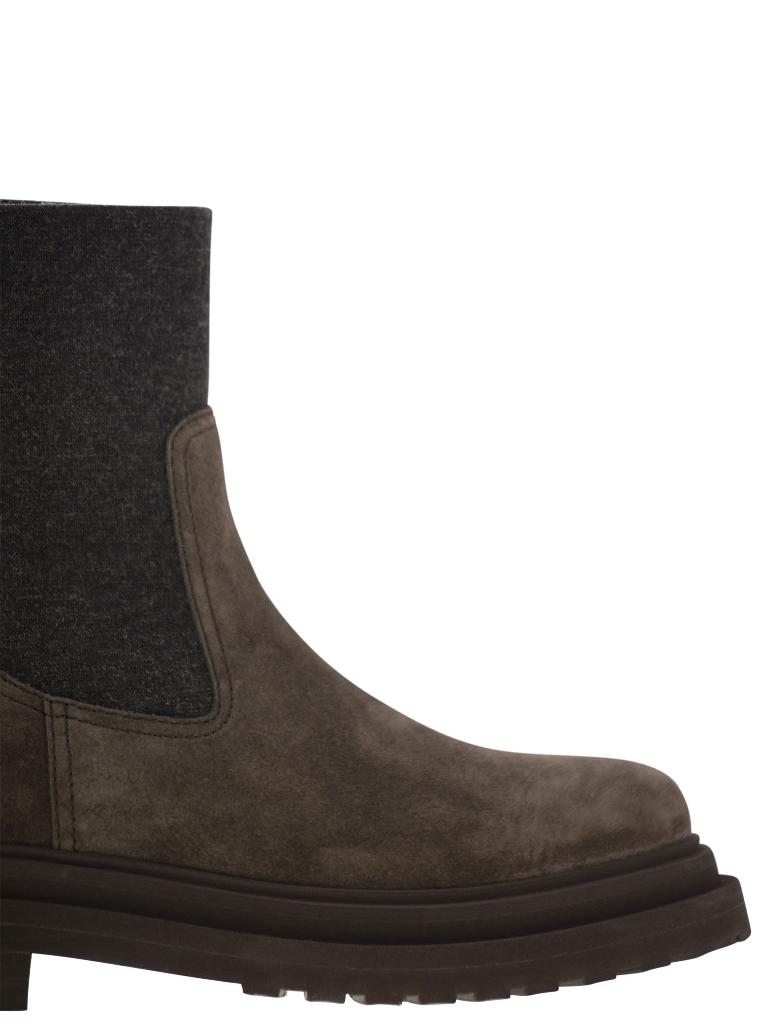 Women Suede Boot With Knitted Insert And Precious Loop Detail